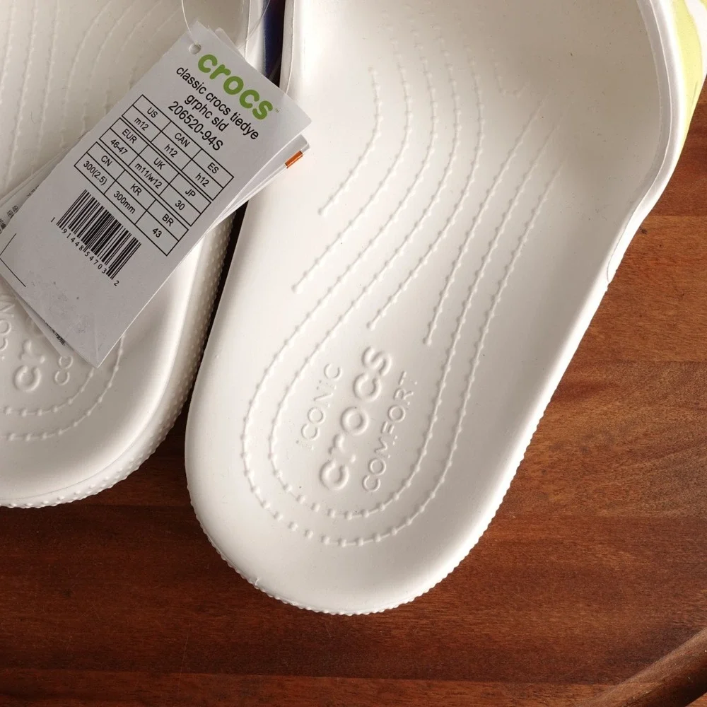 Crocs Sandals Mens SZ M12 White Tiedye Classic Slide Waterproof Pool Shoes NWT